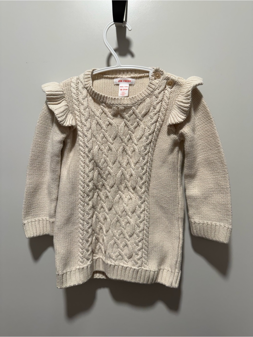 š4/$20 Joe Fresh Cream Cable Knit Ruffle Sleeve Kids Dress